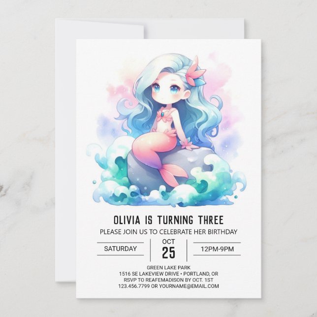 Invitation Under the Sea Adorable Mermaid Birthday (Devant)