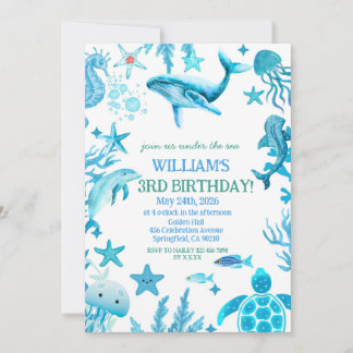 Invitation Under the Sea birthday invitation, ocean boy