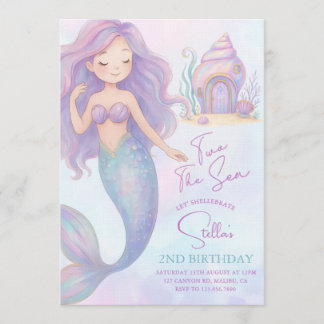 Invitation Under the Sea Mermaid Sea Purple Girl 2nd Birthday