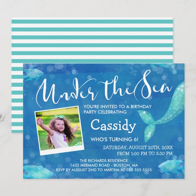 Invitation Under the Sea - Photo - Parti Anniversaire de enfa (Devant / Derrière)