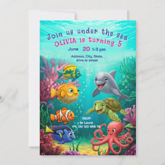 Invitation Under the sea Theme invitaion. Kids party.