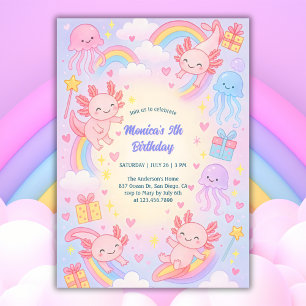 Invitation Underwater Adventure mignonne Axolotl fête d'anniv