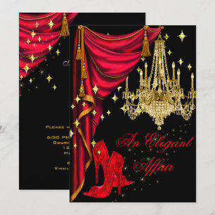 Invitation Une Affaire Élégante Chandelier Rouge Or Anniversa