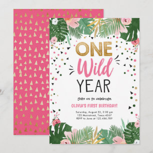 Invitation Une année folle de Safari Gold Girl Premier annive