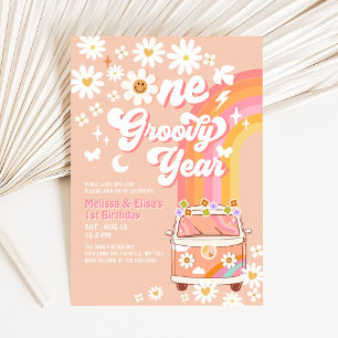 Invitation UNE Année Géniale Jumeaux Rose Pêche 1er Anniversa