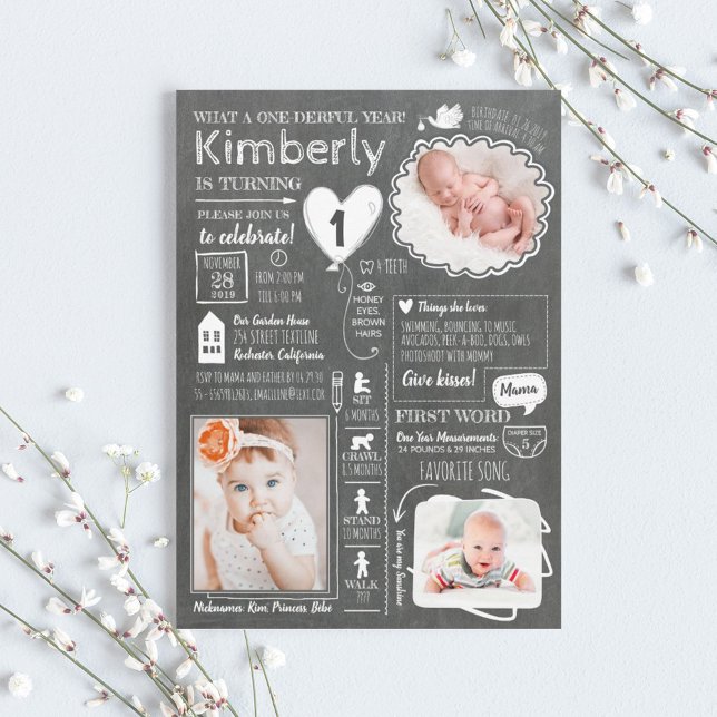 Invitation Une année infographique amusante 1er anniversaire  (Créateur téléchargé)