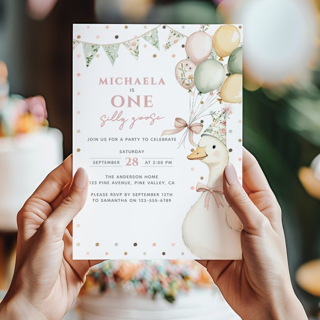 Invitation Une Aquarelle d'oie soie Premier anniversaire (Créateur téléchargé)