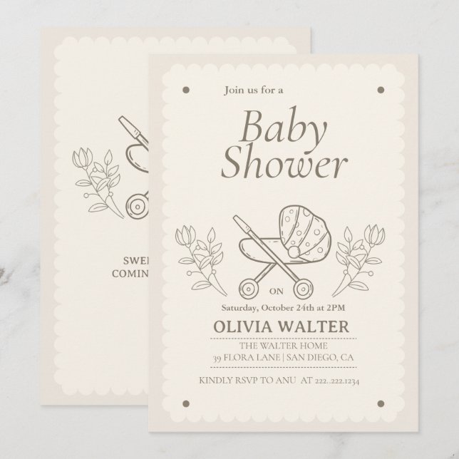 Invitation Une aventure à la poussette | Baby shower non sexi (Devant / Derrière)