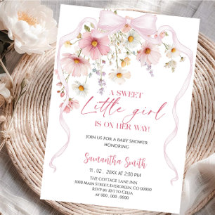 Invitation Une baby shower avec un doux petit ruban floral po