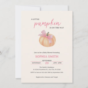 Invitation Une Baby Shower avec un Petit Nœud Rose Citrouille