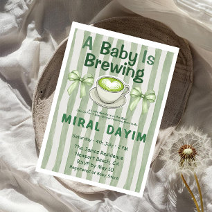 Invitation Une Baby Shower Matcha Un Bébé Est En Train De Bra