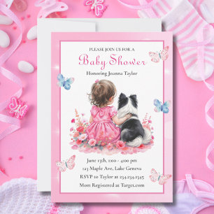 Invitation Une Baby Shower pour une Bébé Fille et son Chien 