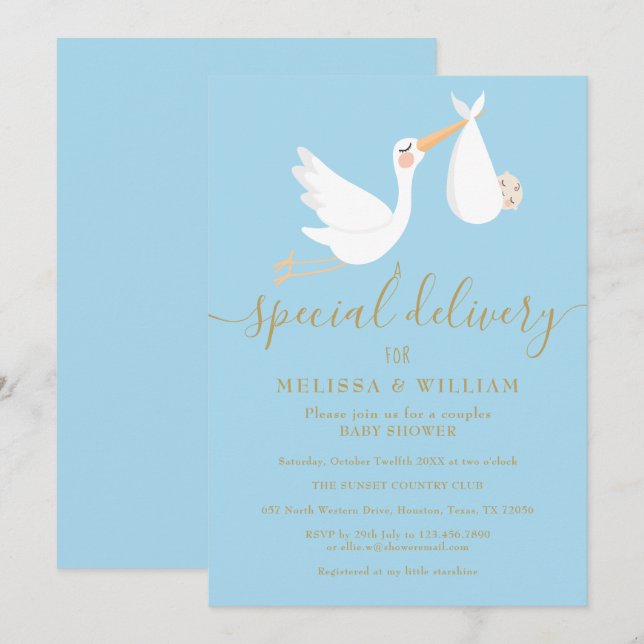 Invitation Une Baby Shower / Sprinkle de livraison spéciale p (Devant / Derrière)