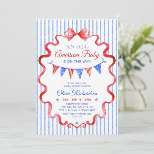 Invitation Une Baby Shower Tout Américain Ruban Rayures Rouge
