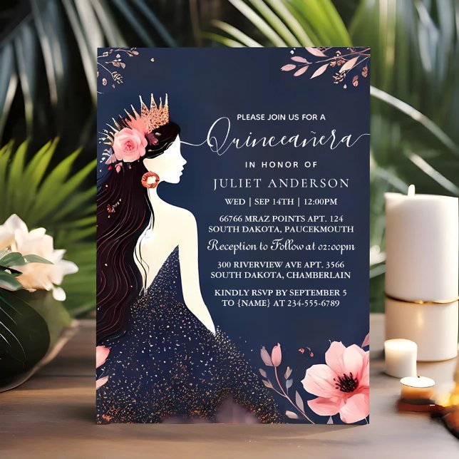 Invitation Une balle de verre étincelle sombre Marine bleu Qu (Créateur téléchargé)