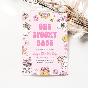 Invitation Une bébé effrayante groovy Halloween 1er anniversa