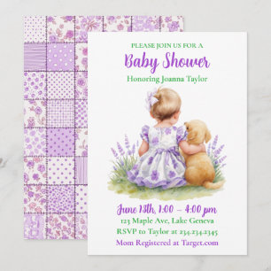 Invitation Une Bébé et Son Chien   Baby Shower Violet pour Fi