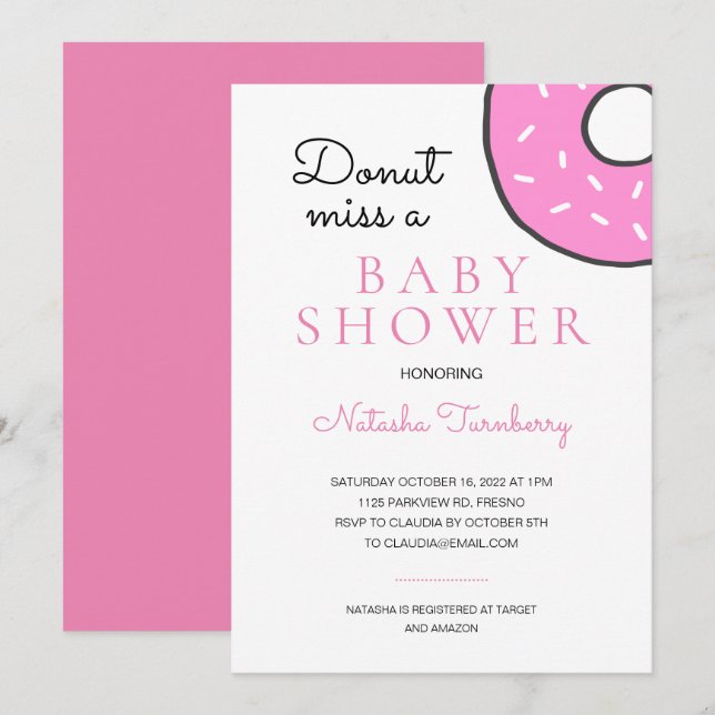 Invitation Une Belle Donut Rose Manque Un Baby shower (Devant / Derrière)