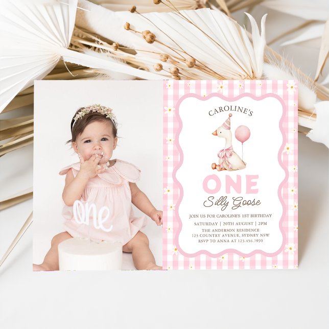 Invitation Une bête d'oie En vichy 1er anniversaire Photo (Créateur téléchargé)