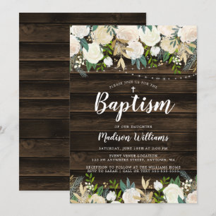 Invitation Une chaîne florale blanche rustique allume le bapt