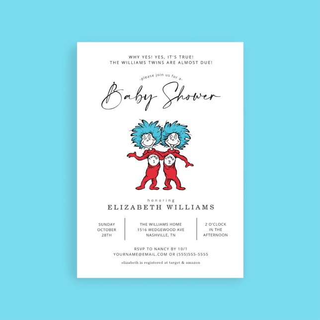 Invitation Une chose deux | Baby shower Blue Twins (Créateur téléchargé)