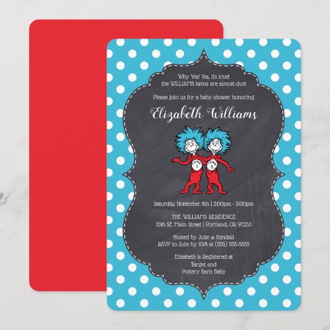 Invitation Une chose deux | Baby shower de tableau de bord ju (Devant / Derrière)