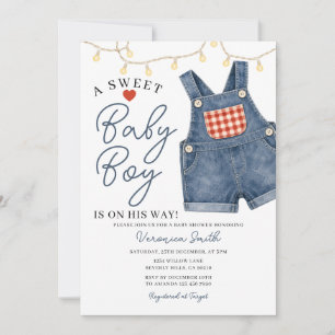 Invitation Une corde à linge de bébé garçon en denim Baby Sho