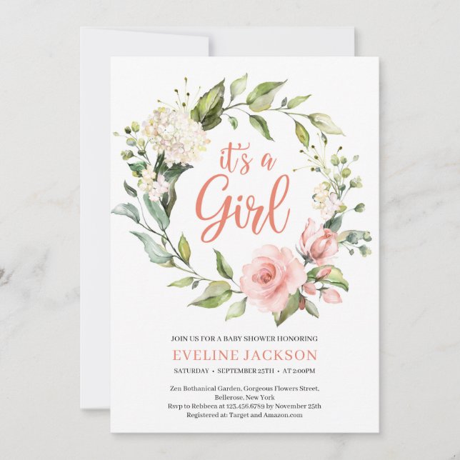 Invitation Une couronne florale verte et rousse c'est une pet (Devant)