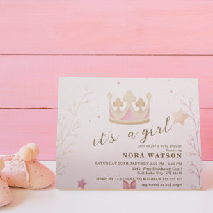 Invitation "Une couronne pour princesse" Pastel Baby shower o