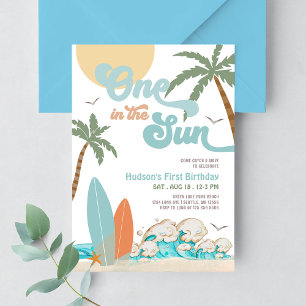 Invitation UNE Dans Le Soleil Fête d'anniversaire de Surf 1èr