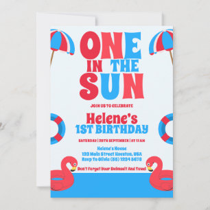 Invitation Une dans le soleil Fille de plage tropicale 1er an