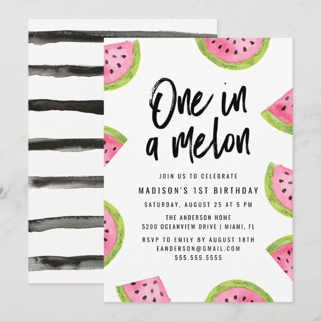 Invitation Une dans un Melon 1er fête d'anniversaire (Devant / Derrière)