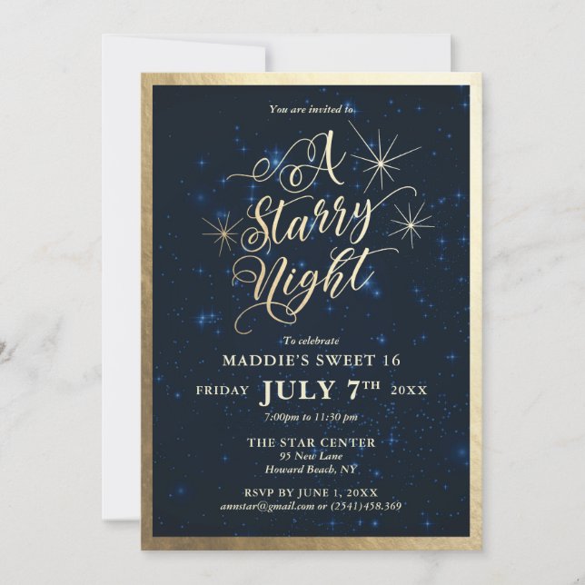 Invitation Une douce nuit étoilée 16 Anniversaire (Devant)