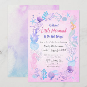 Invitation Une Douce Petite Fée des Mers Pastel Fille Baby Sh