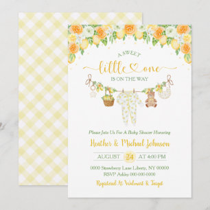 Invitation Une Douce Petite Fête de Naissance Fleurie Citron