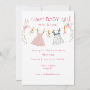 Invitation Une douce petite fille en chemin, baby shower invi