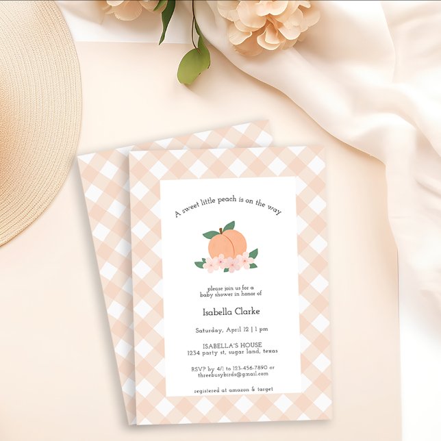 Invitation Une douce Petite Pêche | Baby Girl (A Sweet Little Peach is on the way - baby shower invitation)