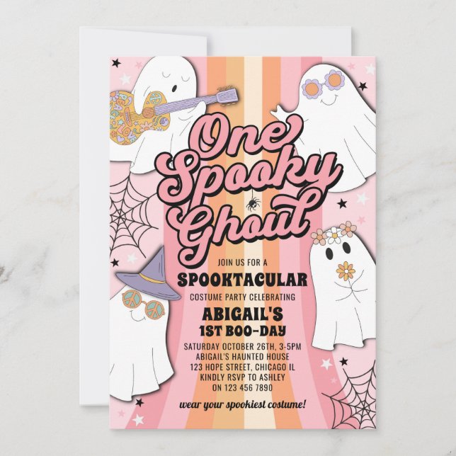 Invitation Une Éffrayante Ghoul rose Halloween fille 1er anni (Devant)