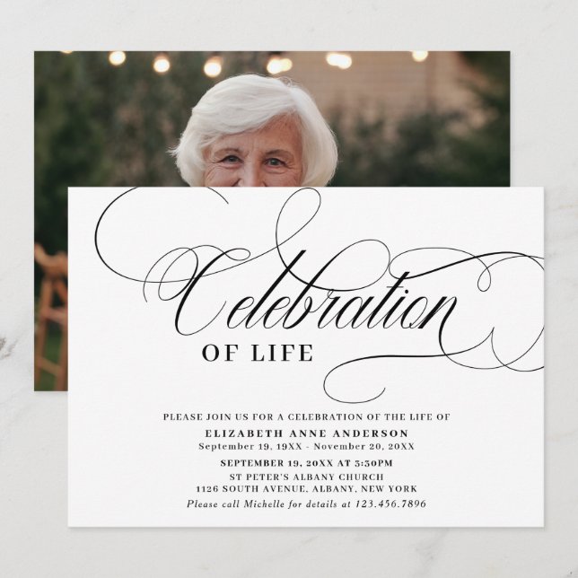 Invitation Une Élégante Photo Célébration De La Vie  (Devant / Derrière)