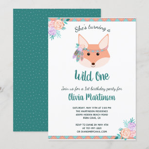 Invitation Une ?ère fête d'anniversaire sauvage de fille