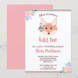 Invitation Une ?ère fête d'anniversaire sauvage de rose