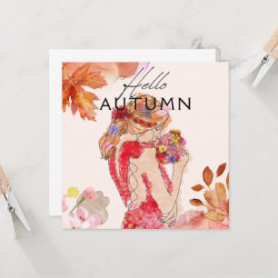 Invitation Une femme tenant un bouquet de couleurs d'automne
