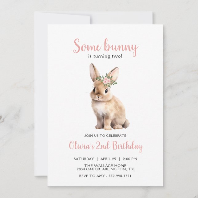 Invitation Une fête anniversaire de enfant florale lapin Invi (Devant)