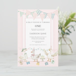 Invitation Une fête d'anniversaire rose pour une petite oie