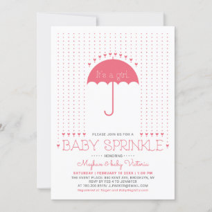 Invitation Une fille. Coeurs mignons et parapluie Bébé saup