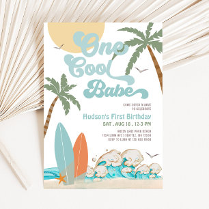 Invitation UNE Fille Cool Garçon de Surf Fête de 1er Annivers