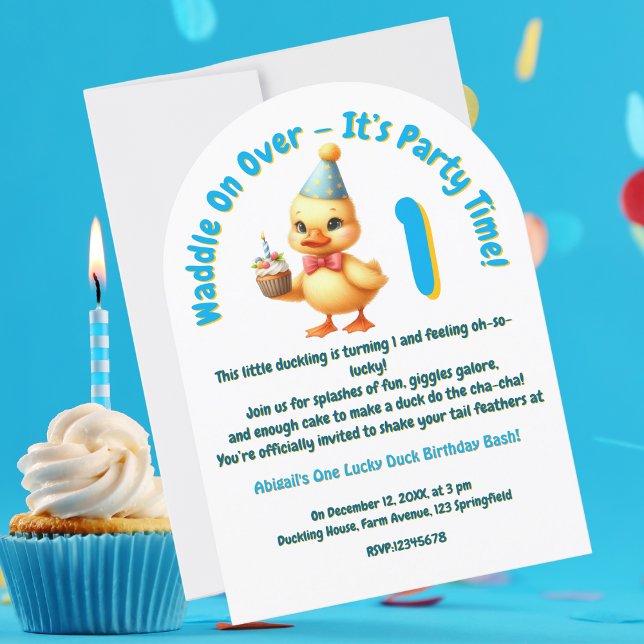 Invitation Une fille de photo Lucky Duck Anniversaire de enfa (Créateur téléchargé)