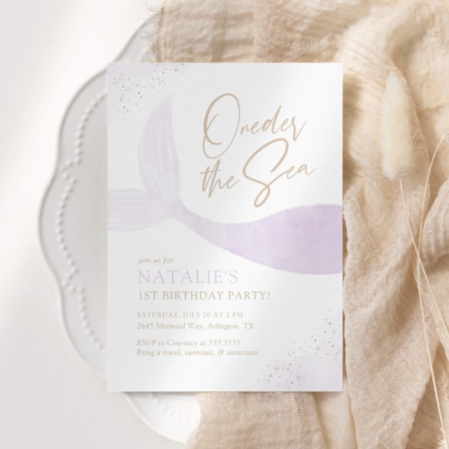 Invitation Une fille de sirène violet de mer fête d'anniversa (Créateur téléchargé)