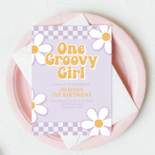 Invitation Une Fille Groovy Rétro Vérification Lilac Daisy
