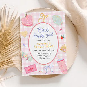 Invitation Une fille heureuse Fête d'anniversaire dessinée à